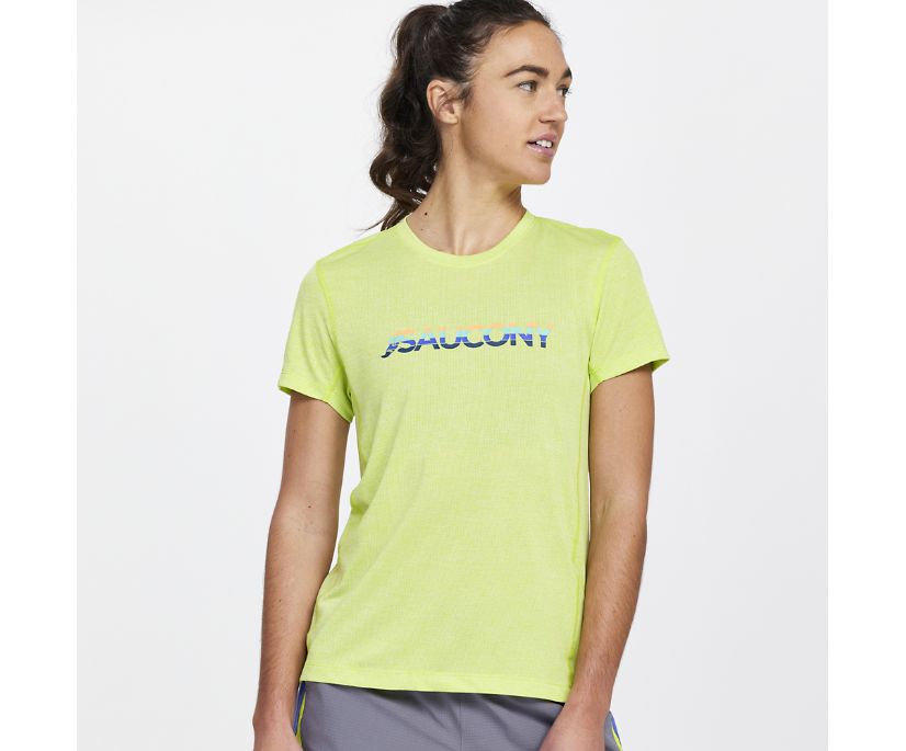 Saucony Women s Stopwatch Graphic Short Sleeve Acid Lime Heather